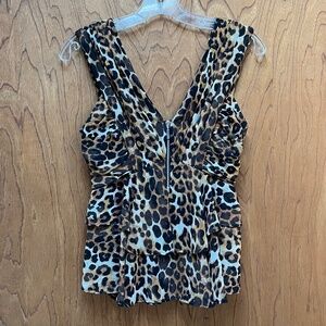 Y2K Express Tiered Leopard Corset Tank Top sleeveless Blouse Size 4